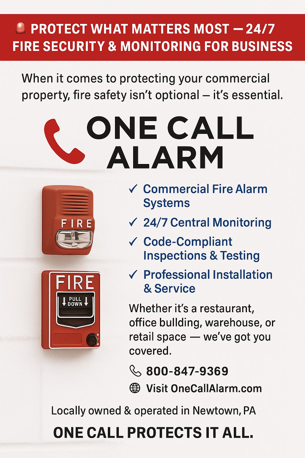 One Call Alarm Fire Security Graphic